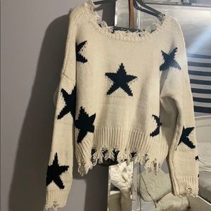 Cream Sweater with black stars